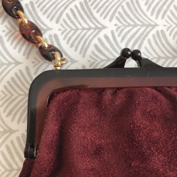 Vintage Italian 1930’s soft suede bag w/ tortoise shell plastic frame and chain - Picture 2 of 11
